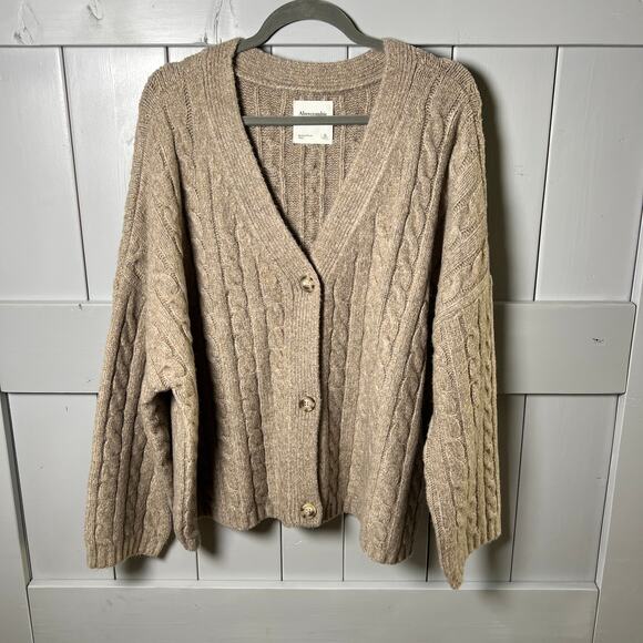 Abercrombie & Fitch Sweaters - Abercrombie & Fitch Cable Knit Button Up Tan Cardigan Size XL NEW